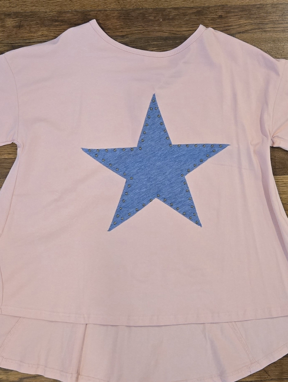 Blush Pink Star Patch Boutique Top | Studded Denim Star | Size Small